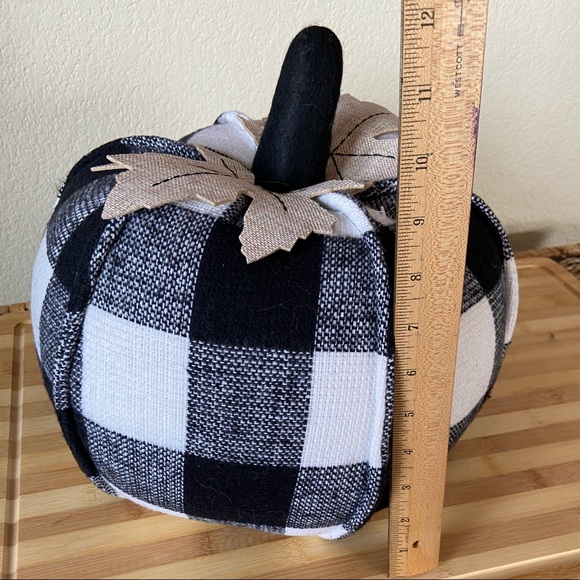 NEW 🖤 B&W Weighted Plaid Patterned Knit Farmhouse Decor Pumpkin - Picture 7 of 9